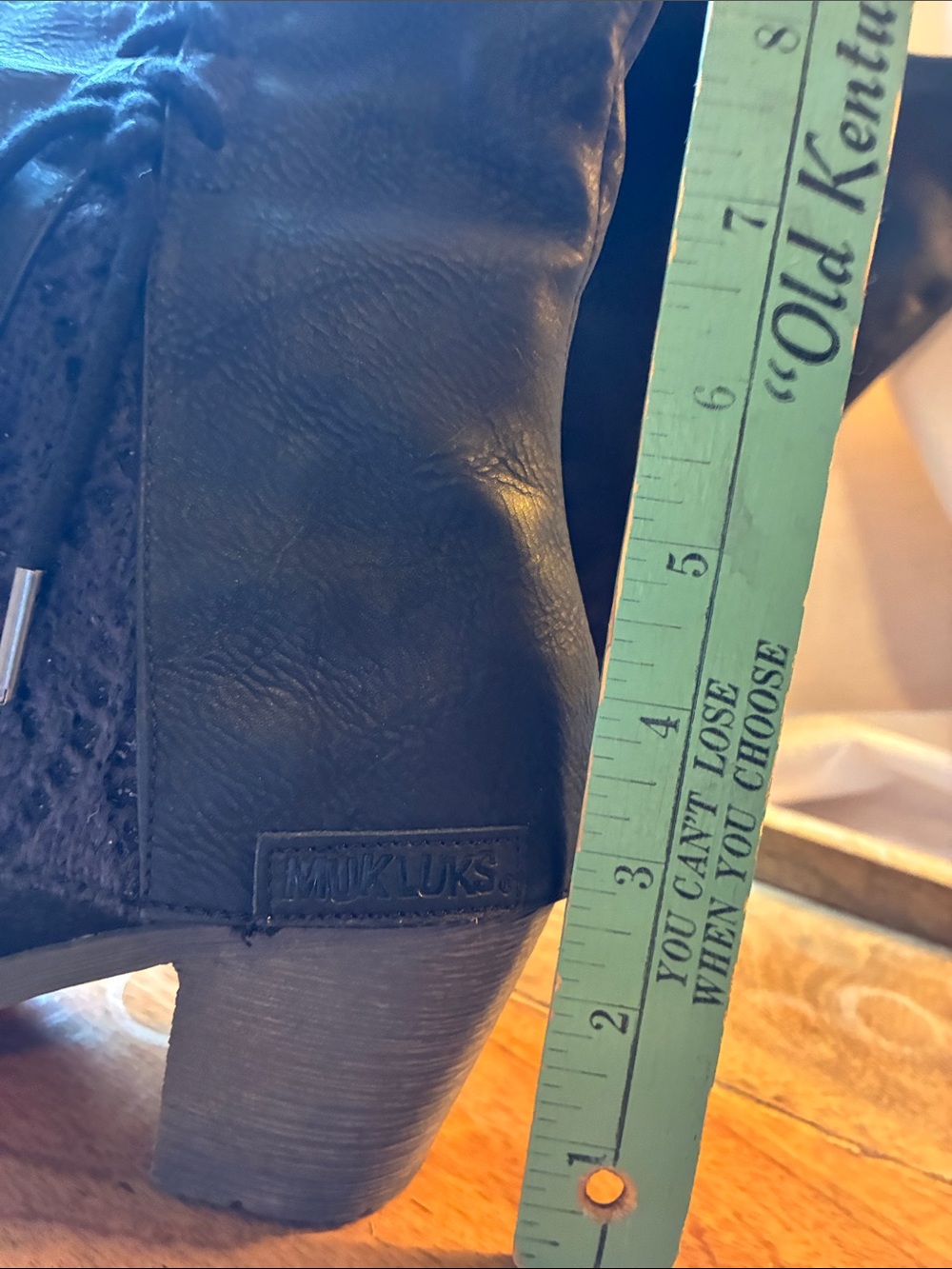 Muk Luks Black Mid-Calf Block Heel Boots with Lace-Up/Sweater Details- Size 8 - Picture 11 of 16